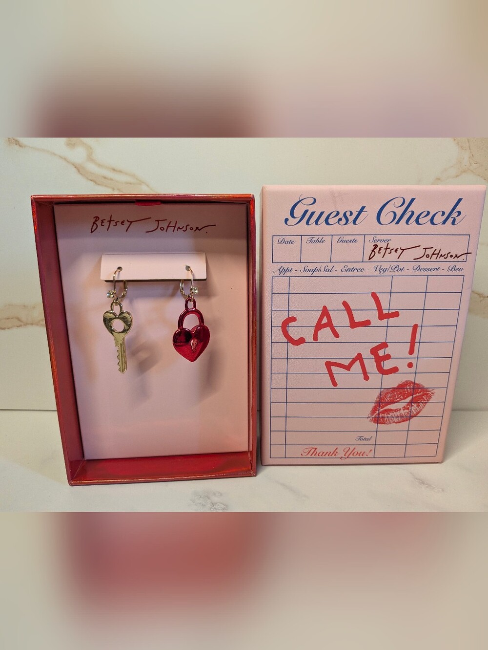 Betsy Johnson Key & Heart Lock Dangle Earrings